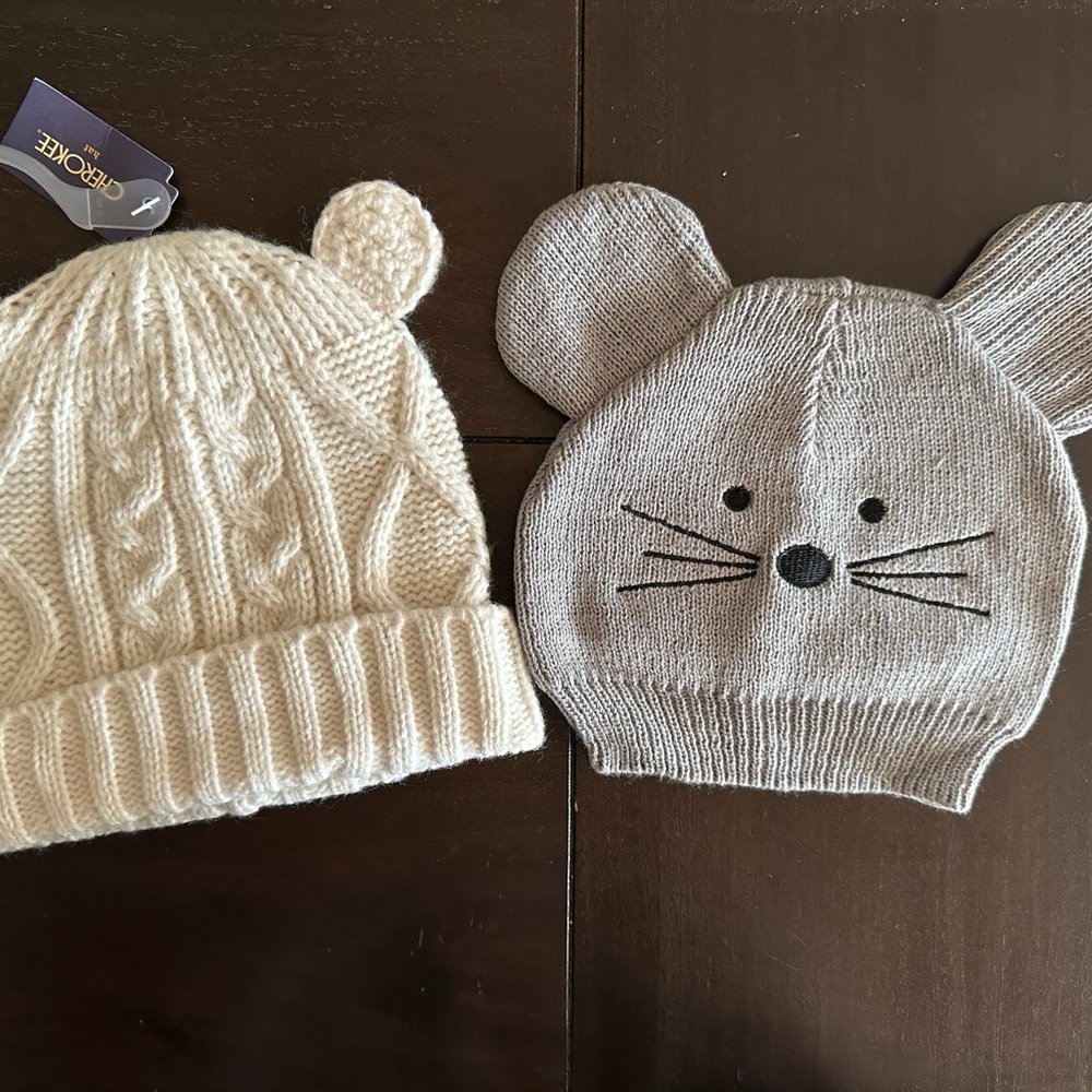 Beanie with Ears! 2pc Bundle! 0/3 month& 0/12 month